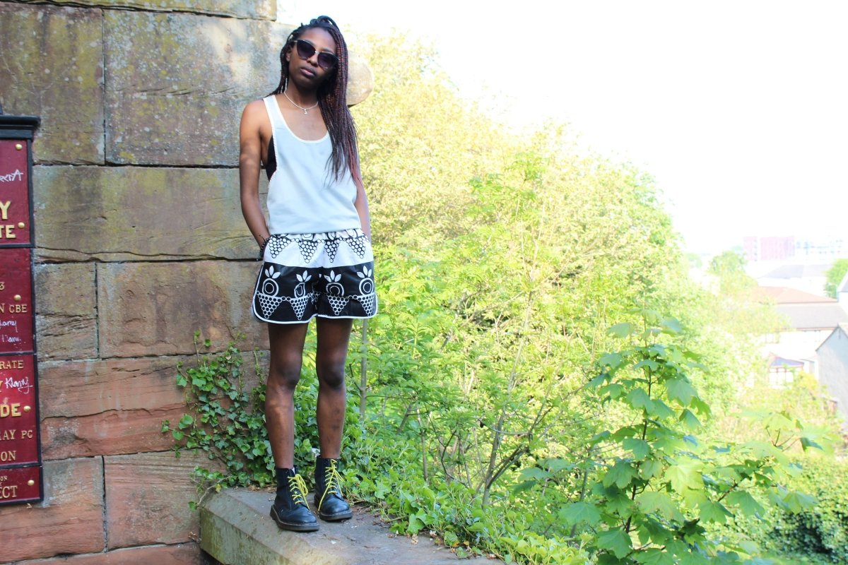 African Print Shorts in Black White Ankara Print - Festival Shorts - Continent Clothing