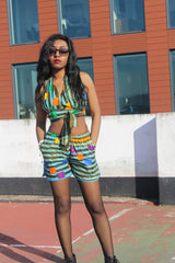 African Print Shorts in Blue Ankara Print - Festival Shorts - Continent Clothing 