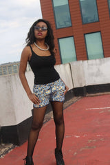 African Print Shorts in Blue Gold Ankara Print - Festival Shorts - Continent Clothing