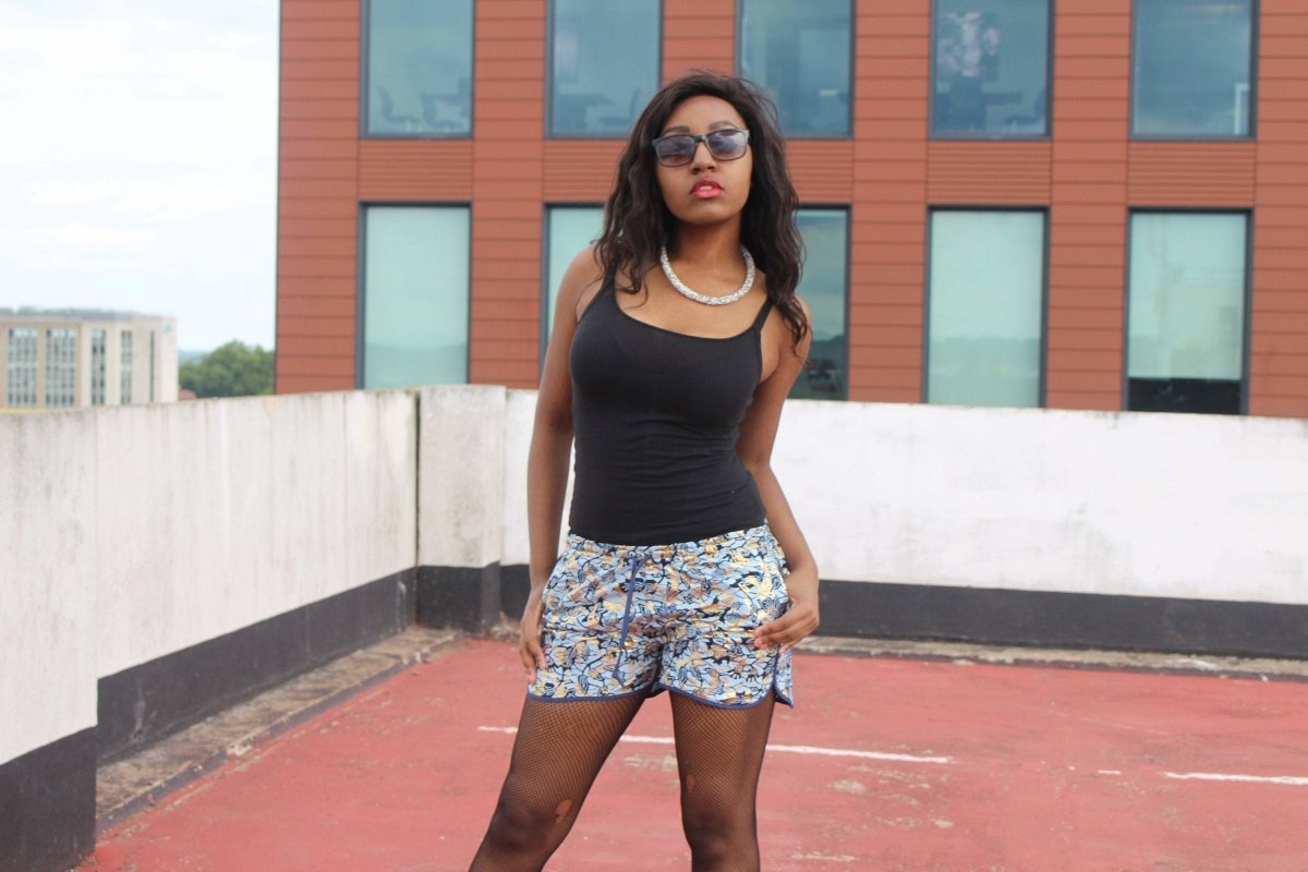 African Print Shorts in Blue Gold Ankara Print - Festival Shorts - Continent Clothing