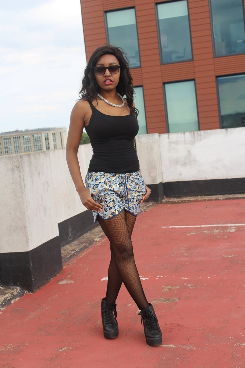 African Print Shorts in Blue Gold Ankara Print - Festival Shorts - Continent Clothing