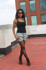 African Print Shorts in Blue Gold Ankara Print - Festival Shorts - Continent Clothing 