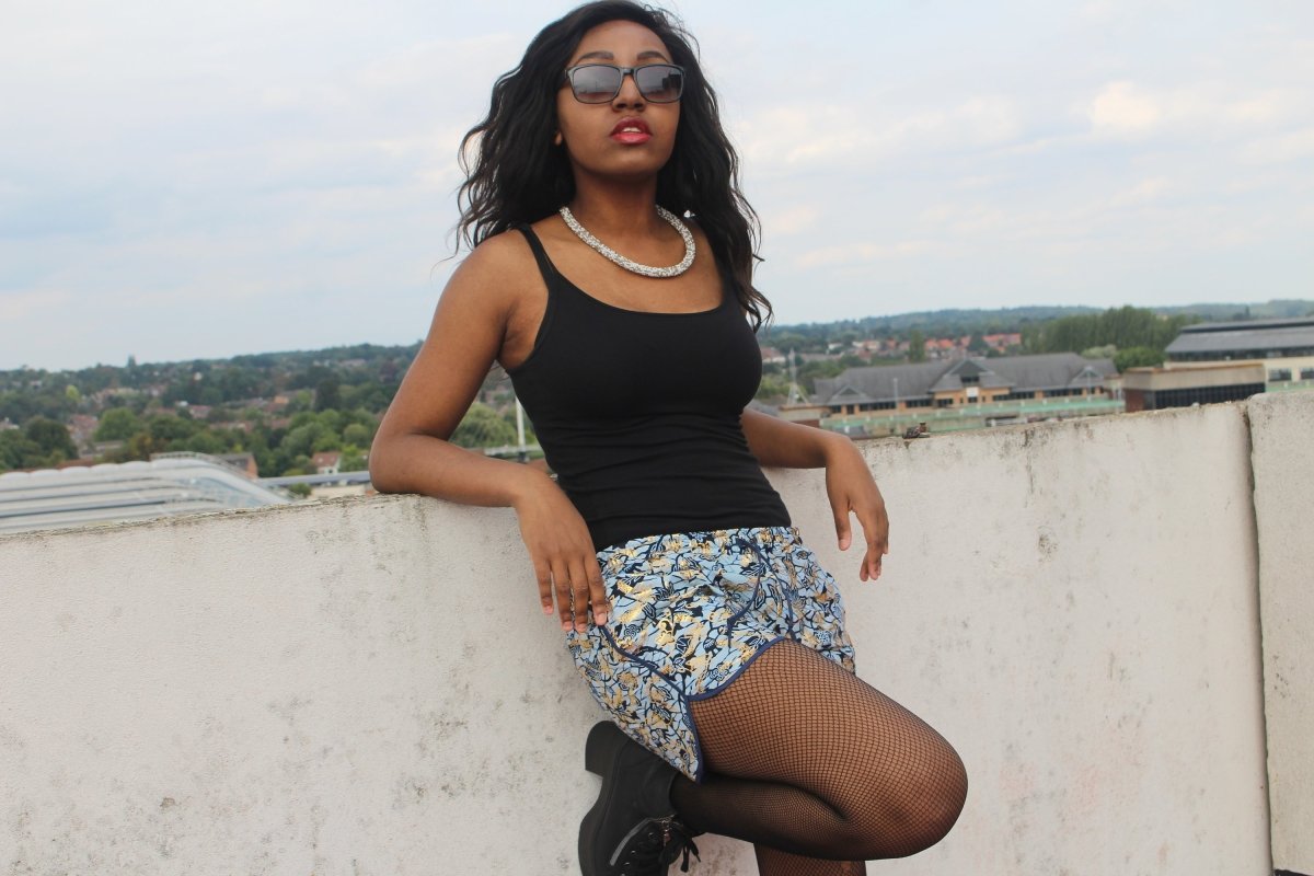 African Print Shorts in Blue Gold Ankara Print - Festival Shorts - Continent Clothing
