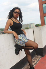 African Print Shorts in Blue Gold Ankara Print - Festival Shorts - Continent Clothing