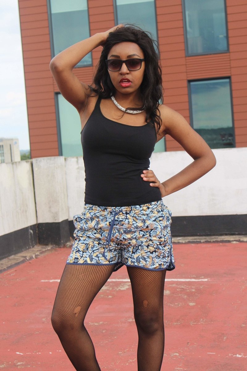 African Print Shorts in Blue Gold Ankara Print - Festival Shorts - Continent Clothing