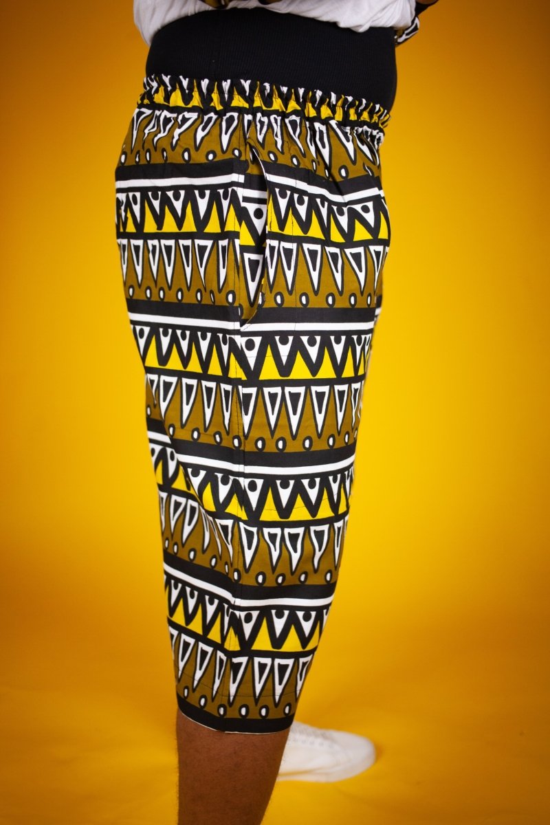 African Print Shorts In Earthy Tones Mud Cloth - Continent Clothing