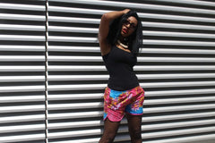 African Print Shorts in Pink Ankara Print - Festival Shorts - Continent Clothing