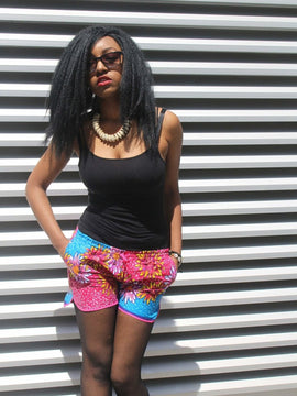 Pantaloncini a stampa africana in stampa rosa Ankara - Festival Shorts