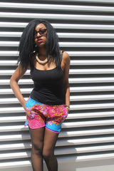 African Print Shorts in Pink Ankara Print - Festival Shorts - Continent Clothing