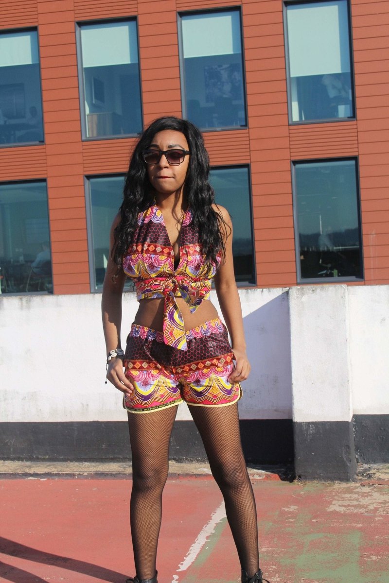 African Print Shorts in Purple Ankara Print - Festival Shorts - Continent Clothing