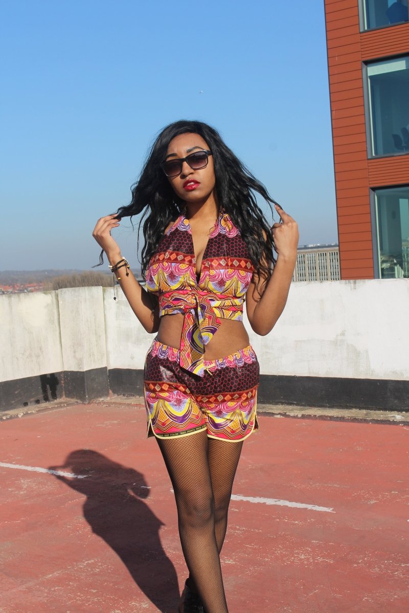 African Print Shorts in Purple Ankara Print - Festival Shorts - Continent Clothing