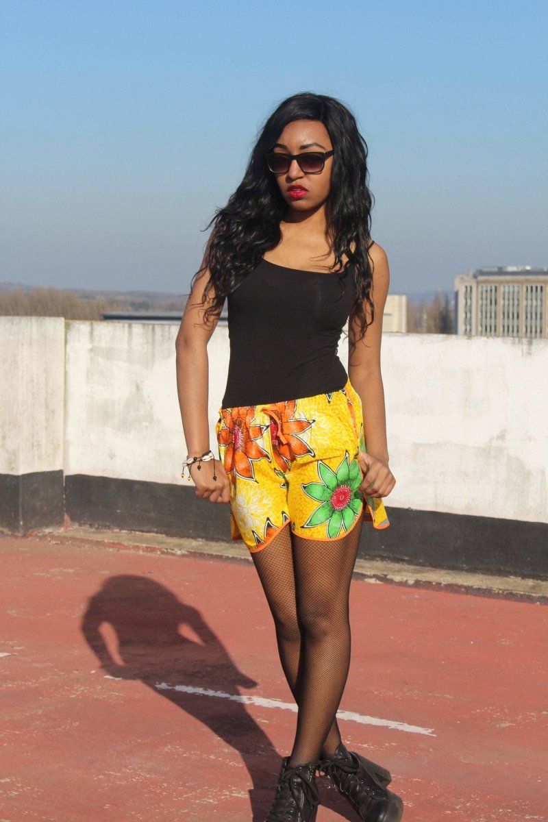 African Print Shorts in Yellow Ankara Print - Festival Shorts - Continent Clothing 