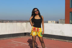 African Print Shorts in Yellow Ankara Print - Festival Shorts - Continent Clothing