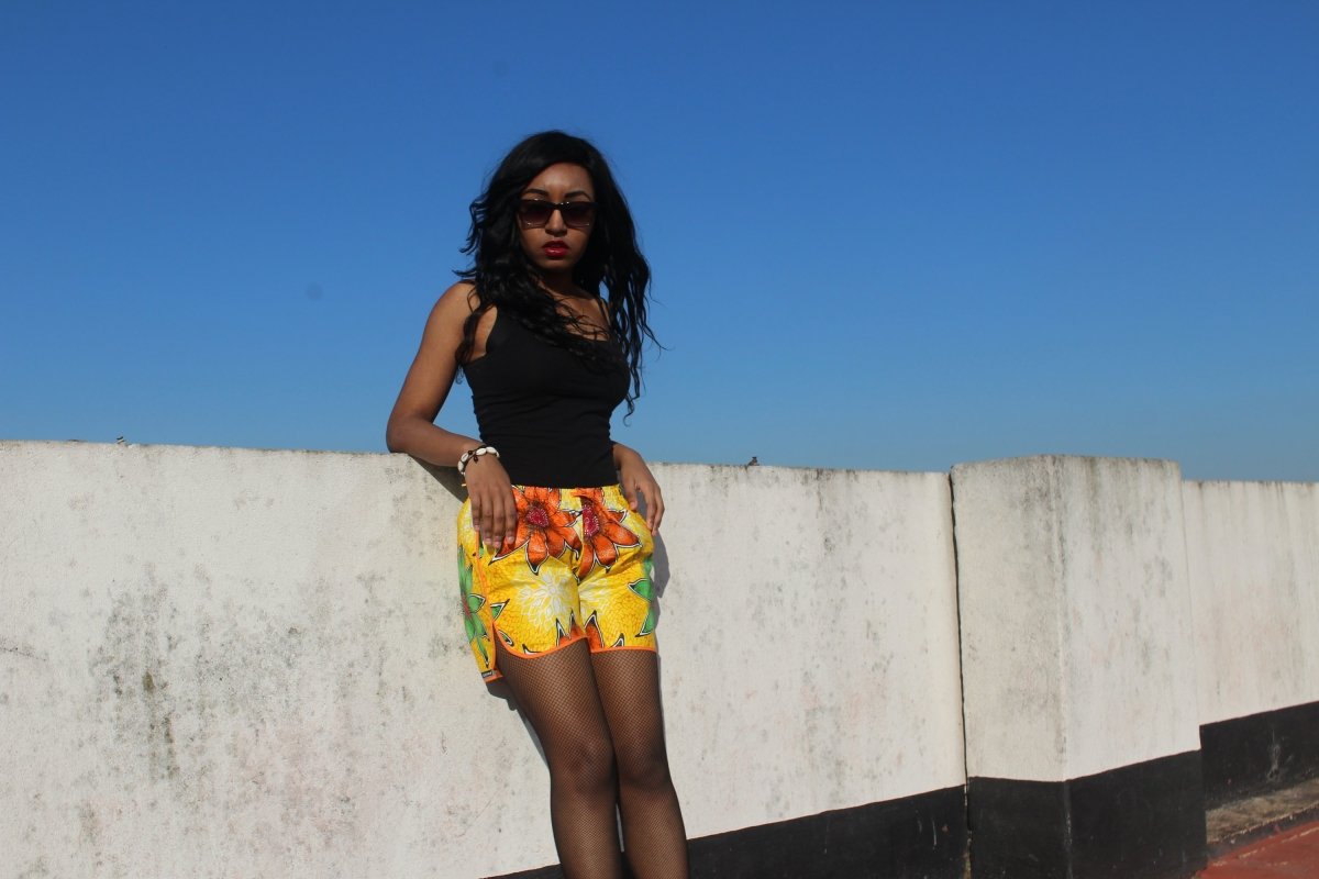 African Print Shorts in Yellow Ankara Print - Festival Shorts - Continent Clothing