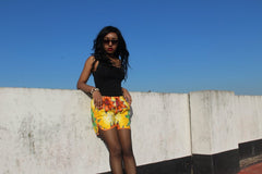African Print Shorts in Yellow Ankara Print - Festival Shorts - Continent Clothing