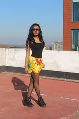 African Print Shorts in Yellow Ankara Print - Festival Shorts - Continent Clothing 