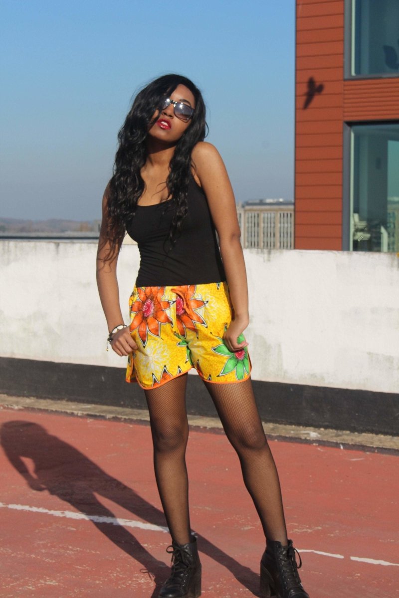 African Print Shorts in Yellow Ankara Print - Festival Shorts - Continent Clothing 