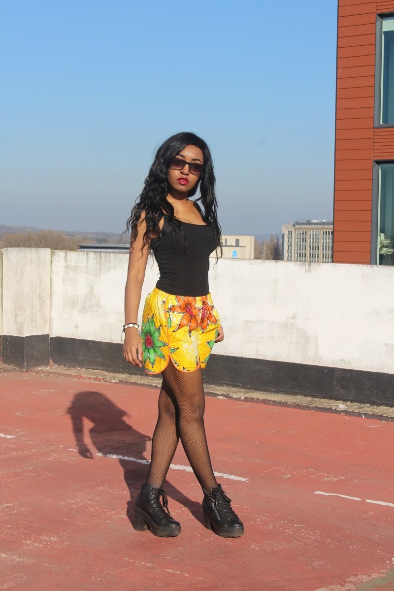 African Print Shorts in Yellow Ankara Print - Festival Shorts - Continent Clothing