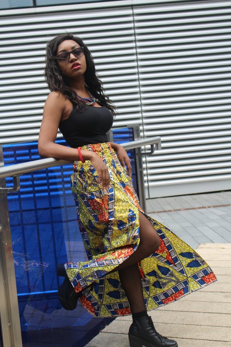 African Print Skirt in Gold Ankara Print - Festival Skirt - Continent Clothing