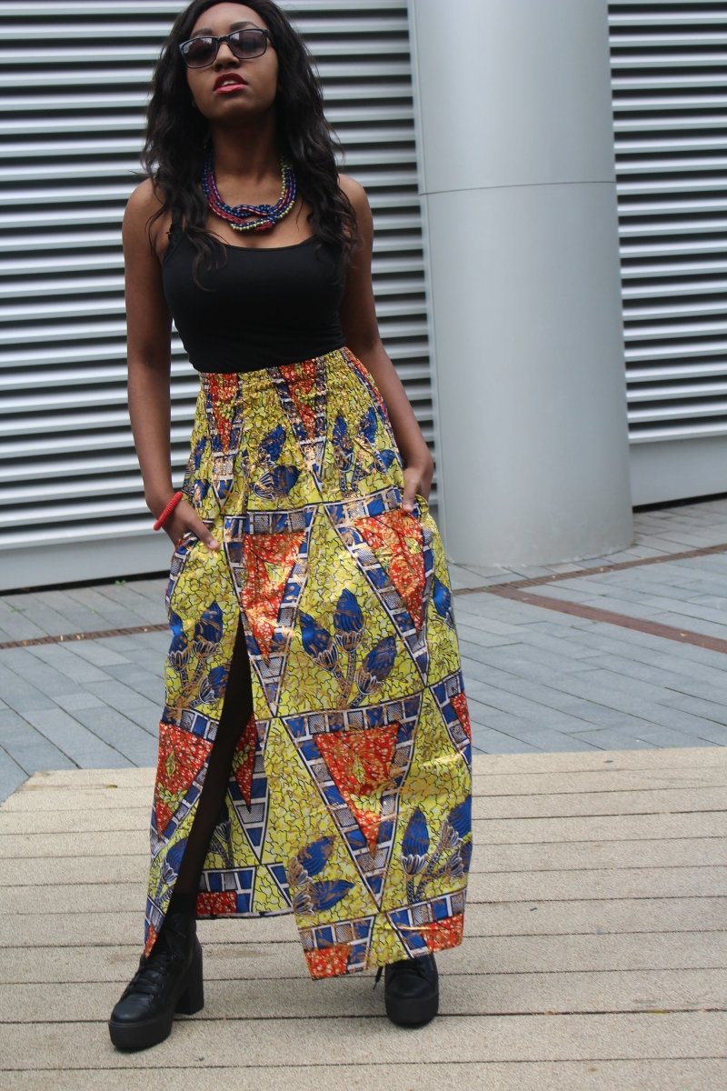 African Print Skirt in Gold Ankara Print - Festival Skirt - Continent Clothing