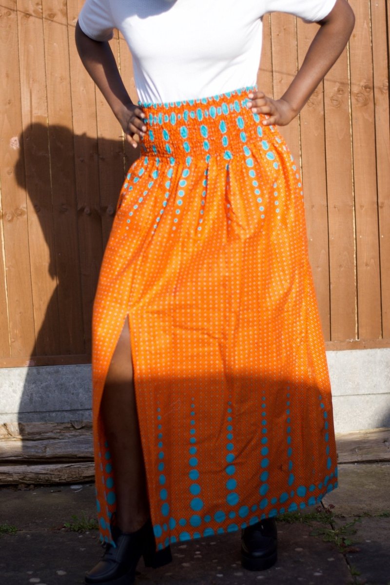 African Print Skirt in Orange Ankara Print - Festival Skirt - Continent Clothing