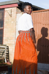African Print Skirt in Orange Ankara Print - Festival Skirt - Continent Clothing