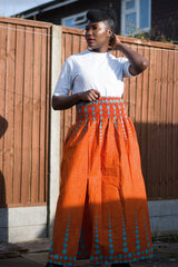 African Print Skirt in Orange Ankara Print - Festival Skirt - Continent Clothing