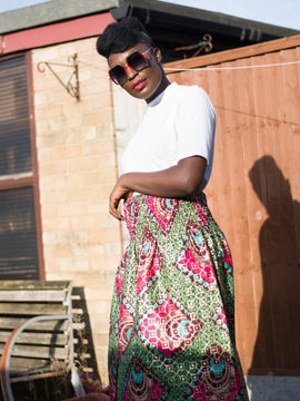 Pink and green clearance african print skirt