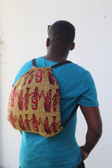 African Print String Bag in Brown Tribal Print - Continent Clothing