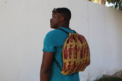 African Print String Bag in Brown Tribal Print - Continent Clothing