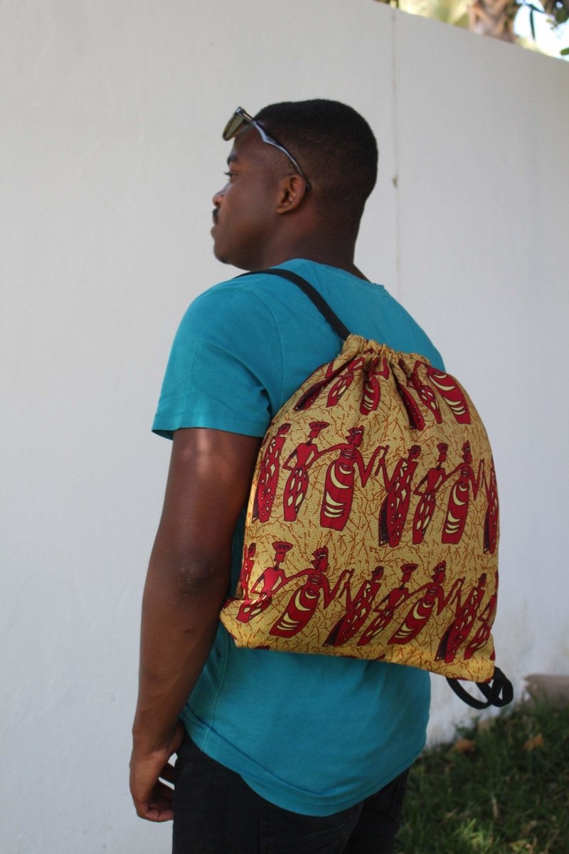 African Print String Bag in Brown Tribal Print - Continent Clothing 