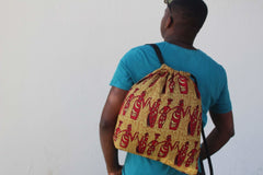 African Print String Bag in Brown Tribal Print - Continent Clothing