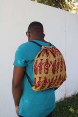 African Print String Bag in Brown Tribal Print - Continent Clothing