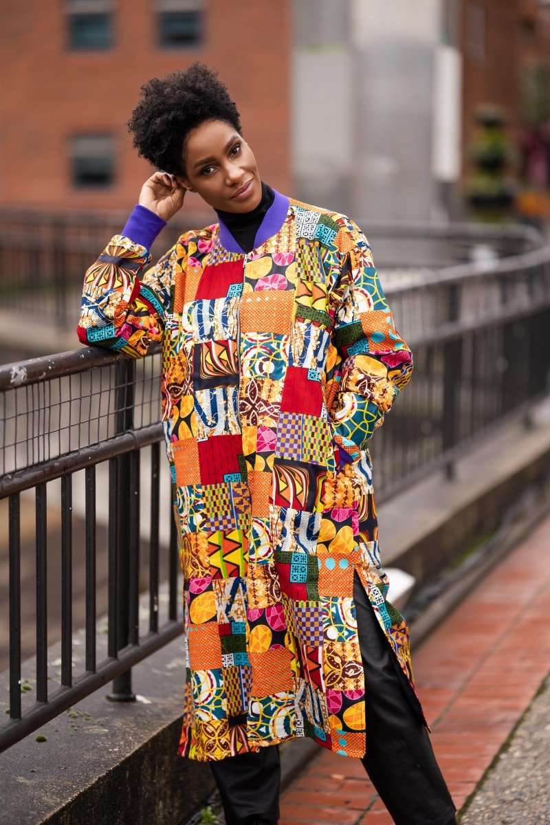 African Print Trench Coat in Patchwork - Continent Clothing