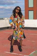 African Print Trench Coat in Patchwork - Continent Clothing