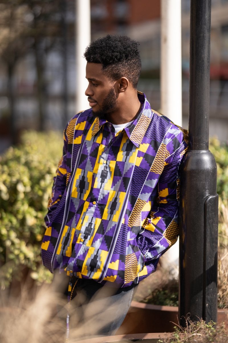 African Puffer Jacket In Purple Kente African Jacket Made In Africa The Continent Clothing