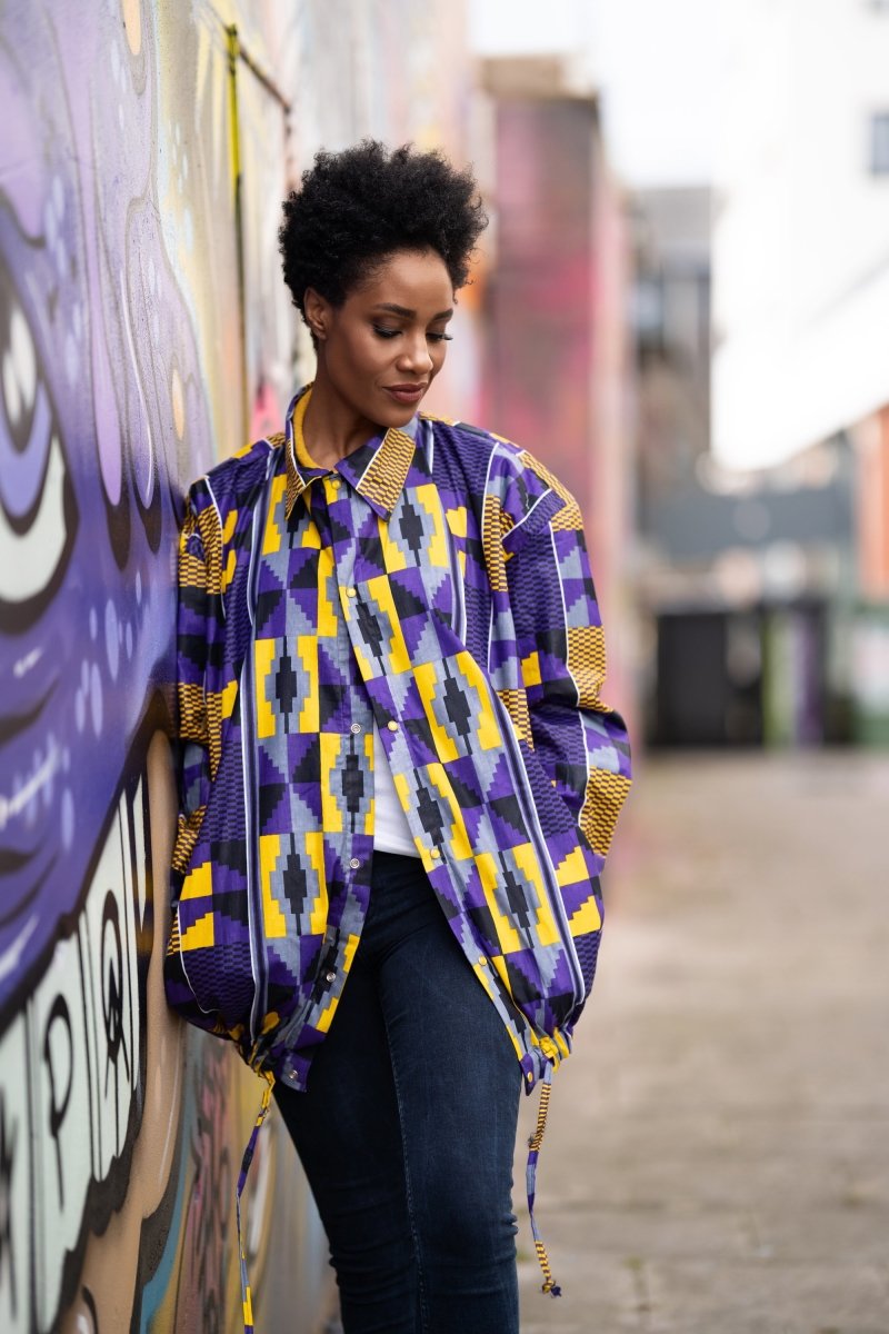 African Puffer Jacket In Purple Kente - The Continent Clothing