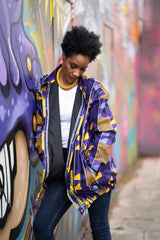 African Puffer Jacket In Purple Kente - The Continent Clothing
