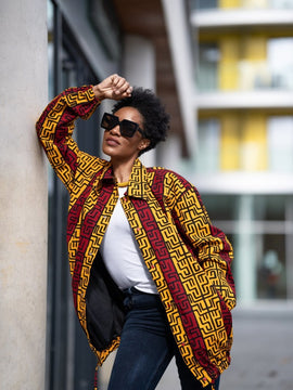 Giacca Africana Con Cappuccio In Sumakaka Rosso Elettrico
