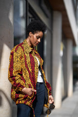 African Puffer Jacket In Red & Orange - The Continent Clothing