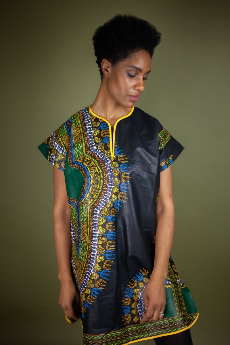 African Shift Dress In Black Dashiki - Continent Clothing