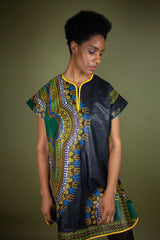 African Shift Dress In Black Dashiki - Continent Clothing