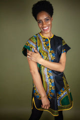 African Shift Dress In Black Dashiki - Continent Clothing