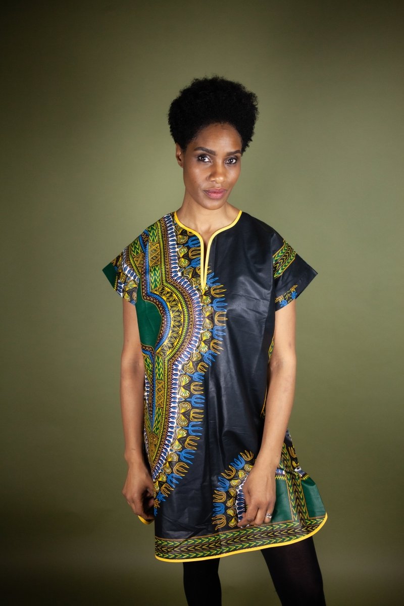 African Shift Dress In Black Dashiki - Continent Clothing