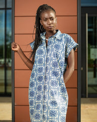 African Shirt Dress In Beautiful Blue Print - Continent Clothing
