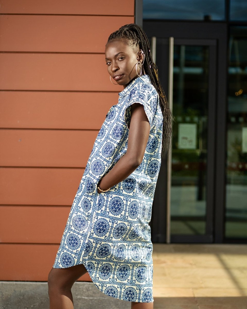 African Shirt Dress In Beautiful Blue Print - Continent Clothing