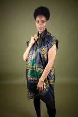 African Shirt Dress in Black Dashiki - Continent Clothing