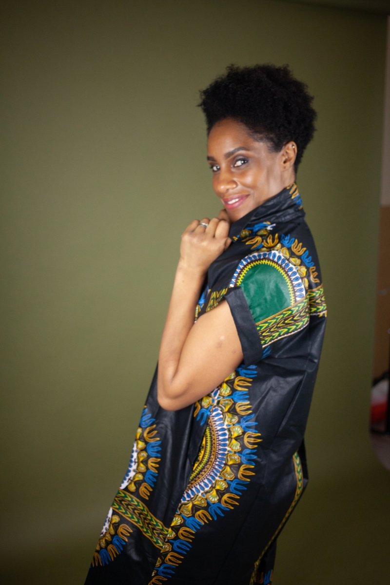 African Shirt Dress in Black Dashiki - Continent Clothing