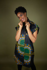 African Shirt Dress in Black Dashiki - Continent Clothing