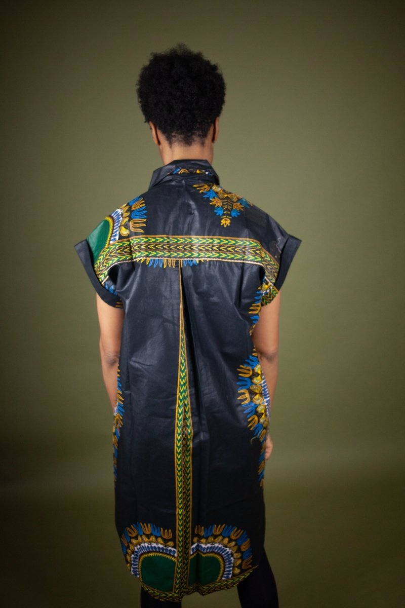 African Shirt Dress in Black Dashiki - Continent Clothing